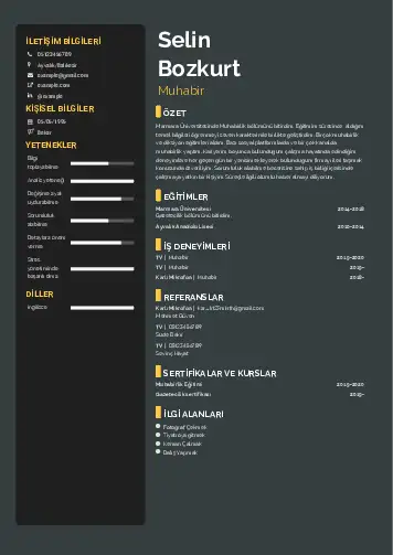 Muhabir ve Kameraman Cv Örnekleri cv indir